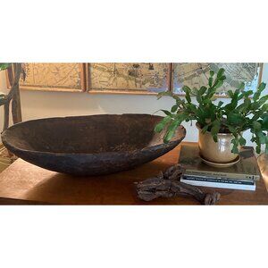Vtg Distressed Hand Carved Large Kneading Dough Bread Bowl Primitive Farmhouse